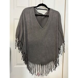 Urban X Women's Fringe Poncho Gray Size Small